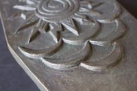 Image 3 of Pair of Large Bronze Door Handles with Sun and Waves Design