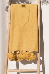 Image 2 of MOROCCAN POMPOM BLANKET - MUSTARD