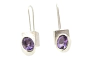 Image 1 of Amethyst set in sterling silver cube drop studs