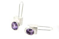 Image 2 of Amethyst set in sterling silver cube drop studs
