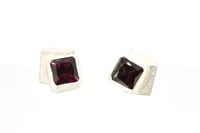 Image 1 of Square Rhodolite garnet with cubes set in  sterling silver studs