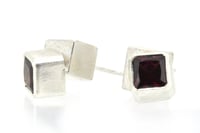 Image 2 of Square Rhodolite garnet with cubes set in  sterling silver studs