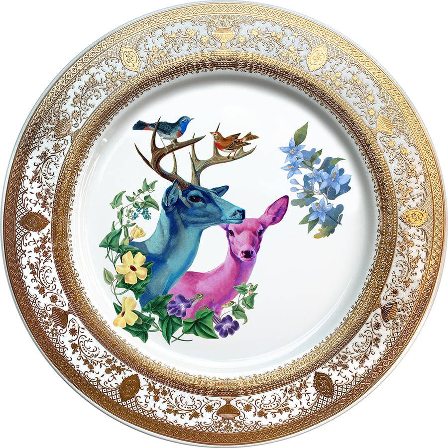 Image of Deer couple - Large Fine China Plate - #0743