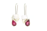 Image 1 of Pear shape pink tourmaline set in  sterling silver drop studs