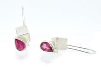 Image 2 of Pear shape pink tourmaline set in  sterling silver drop studs
