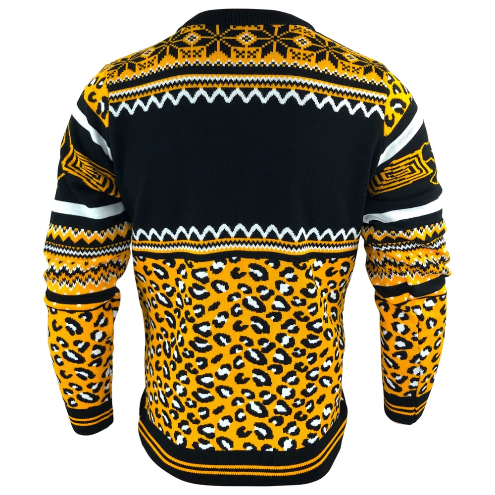 Image of Official The Lion King Character Leopard Print Knitted Christmas Jumper