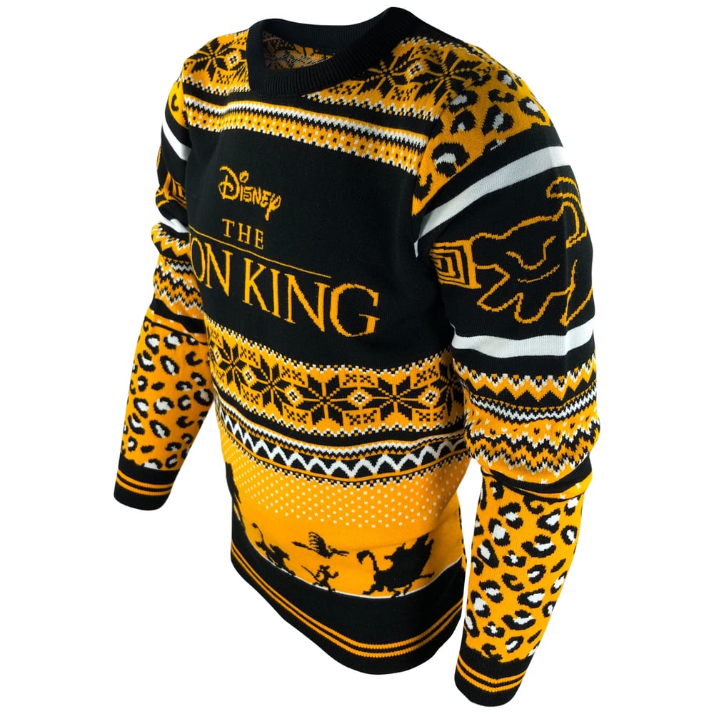 Image of Official The Lion King Character Leopard Print Knitted Christmas Jumper