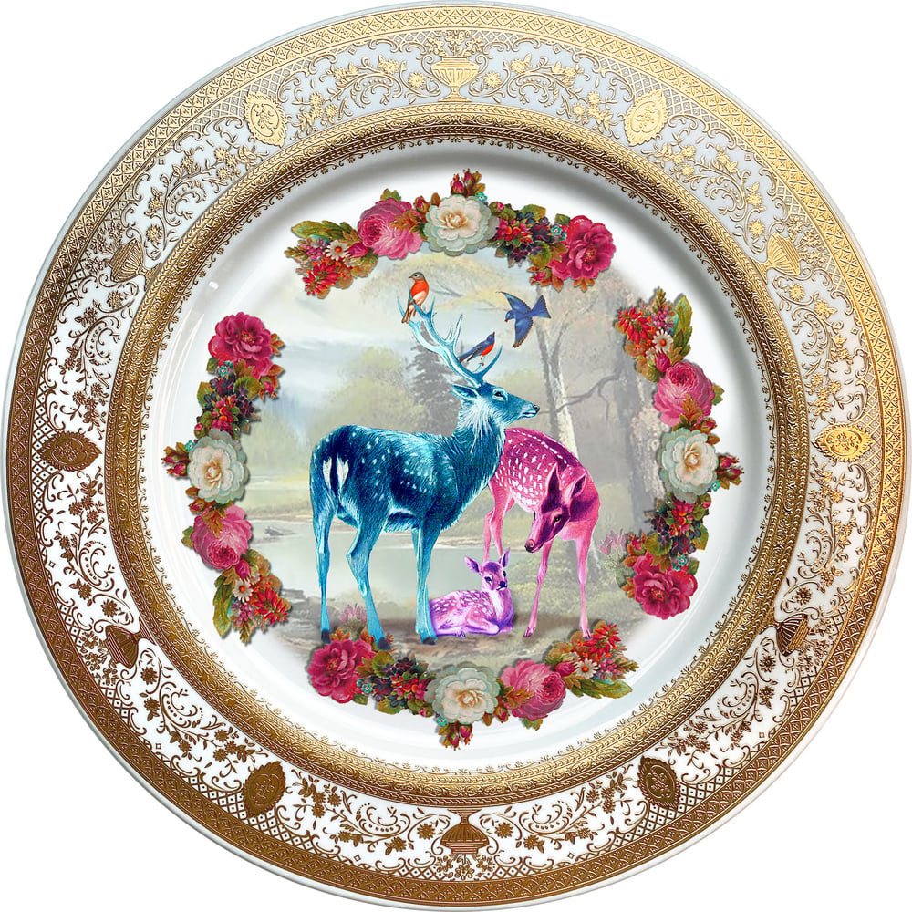 Image of Deer family - Large Fine China Plate - #0743