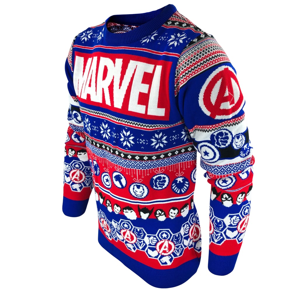 Image of Official Marvel Movie Logo Character Knitted Christmas Jumper