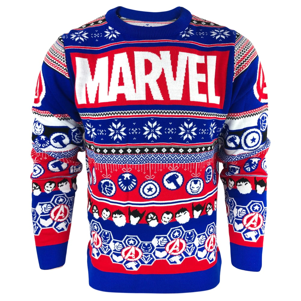 Image of Official Marvel Movie Logo Character Knitted Christmas Jumper