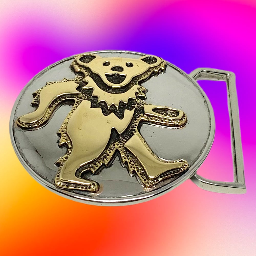 Image of Dancing Bear Buckle Cast in White & Yellow Brass