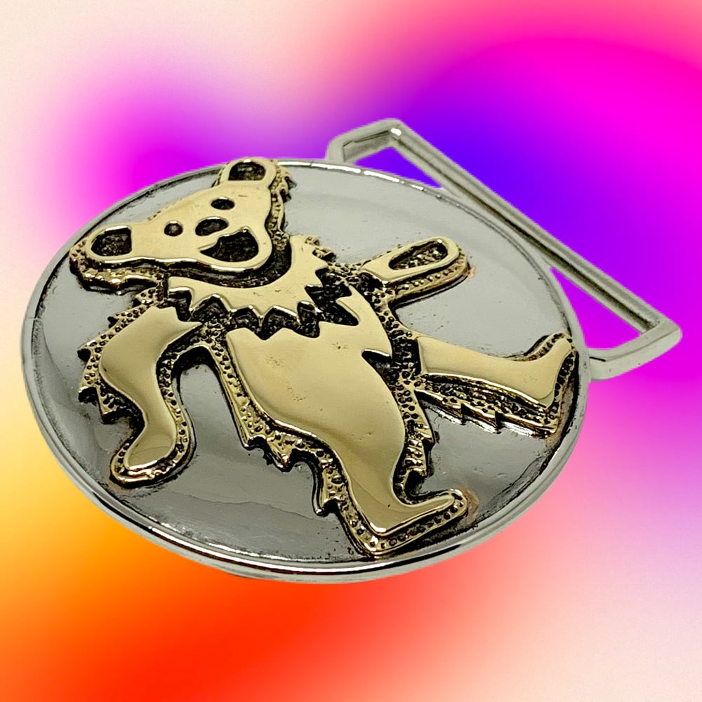 Image of Dancing Bear Buckle Cast in White & Yellow Brass