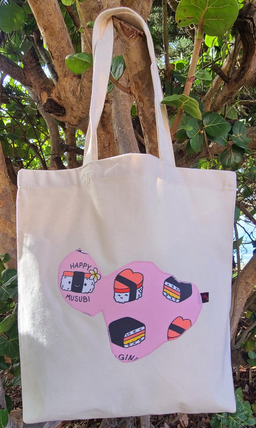 Image of Happy Musubi Maui Patch Canvas Tote- Pink