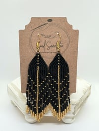 Image 1 of Black & Gold Feather Style Seed beed fringe