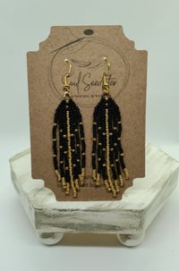 Image 1 of Small black/gold feather seed bead frimge
