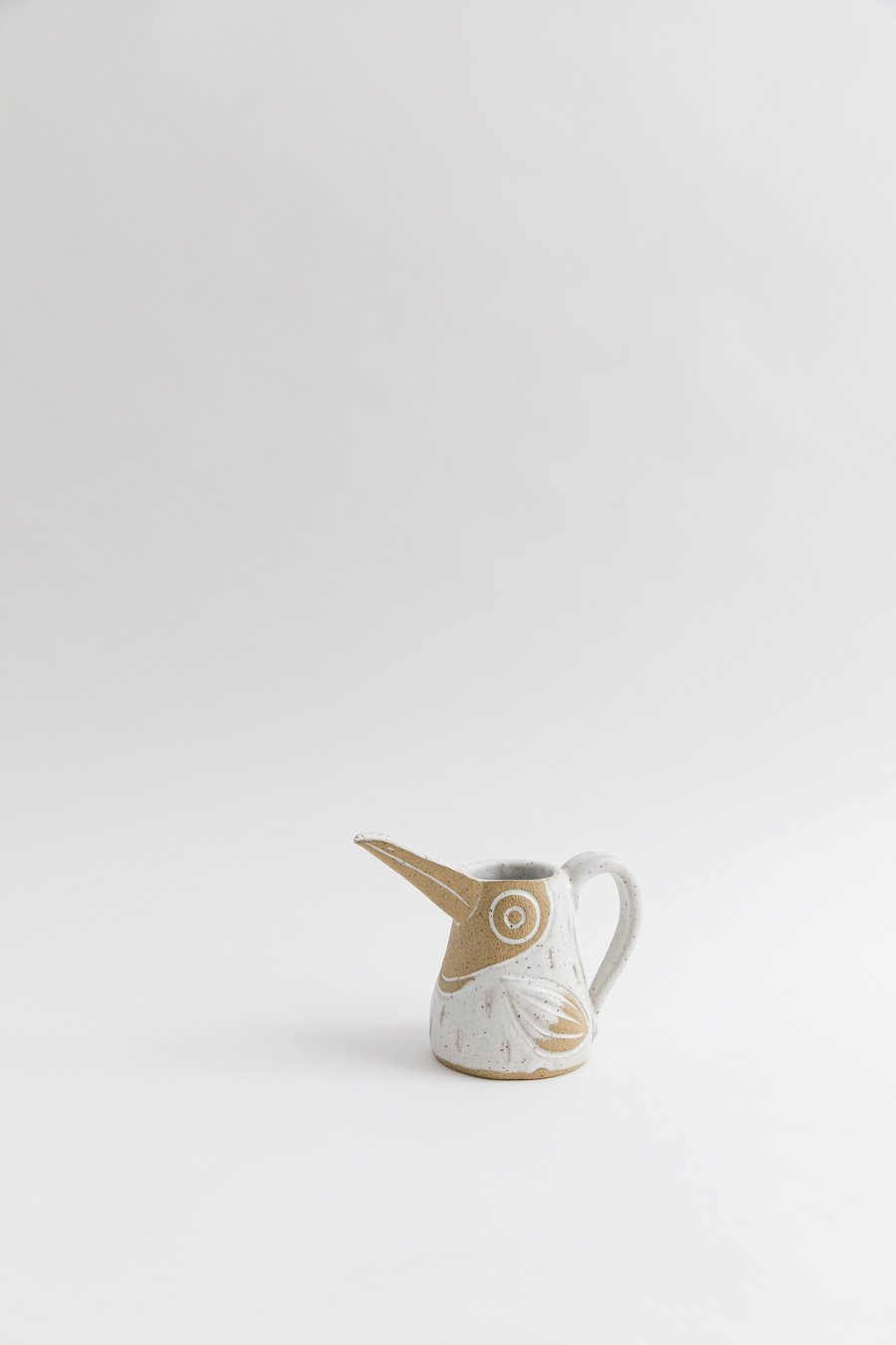 Image of Matte White Feathered Baby Toucan Creamer with Handle