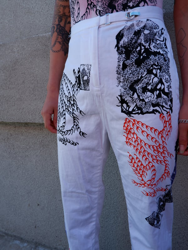 Image of Small flame, and other design -White small vintage pants 