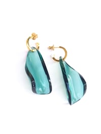 Image 2 of PETALS ON CREOLES _ EARRINGS E3 BOTTLE GREEN