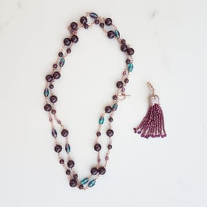 Garnet & Crystal Necklace with Tassel
