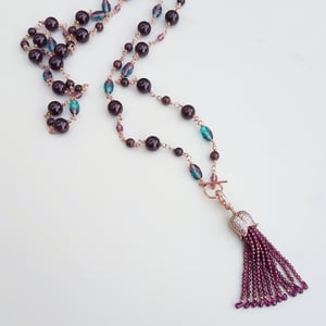 Garnet & Crystal Necklace with Tassel
