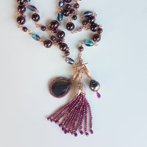 Garnet & Crystal Necklace with Tassel
