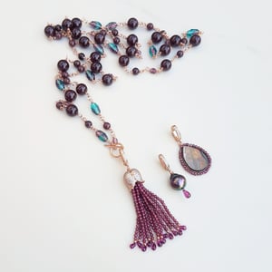 Garnet & Crystal Necklace with Tassel