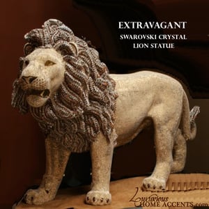 Image of Large Swarovski Crystal Extravagant LION Statue Gold