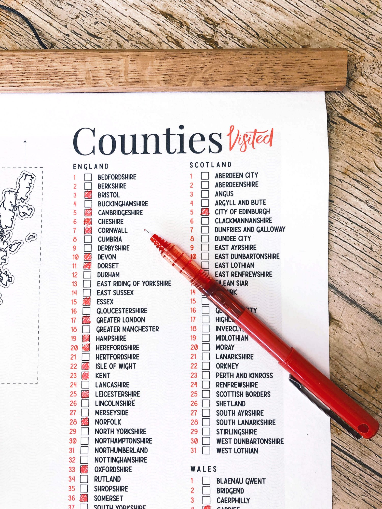 Image of UK Bucket List Map – A1 White