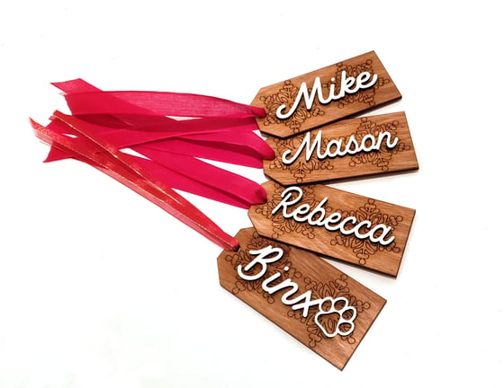Image of Personalized Walnut Engraved Holiday Gift Stocking Tags