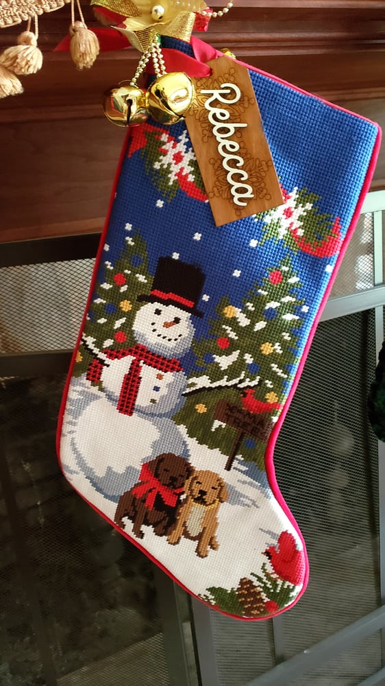 Image of Personalized Walnut Engraved Holiday Gift Stocking Tags