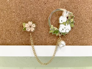 Image of Bunnies & Blossoms Enamel Pin - Linked with Collar / Brooch Chain