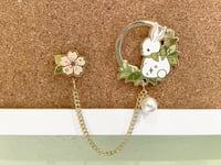 Image 5 of Bunnies & Blossoms Enamel Pin - Linked with Collar / Brooch Chain