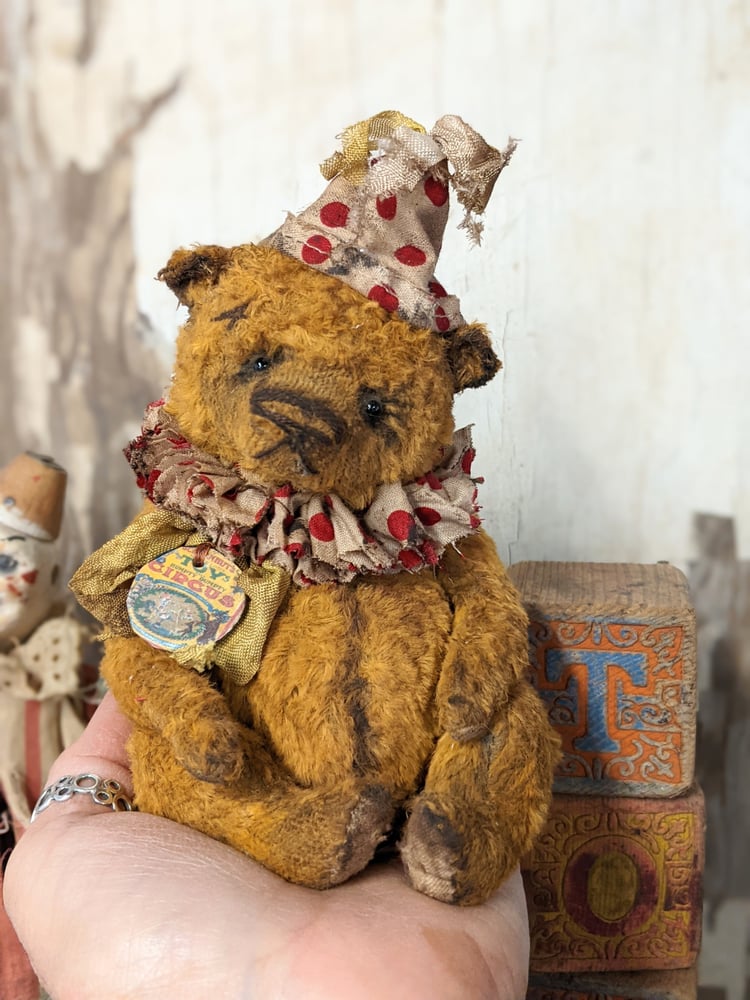 Image of New Design-  6" old worn Schoenhut carnival teddy bear by Whendis bears....