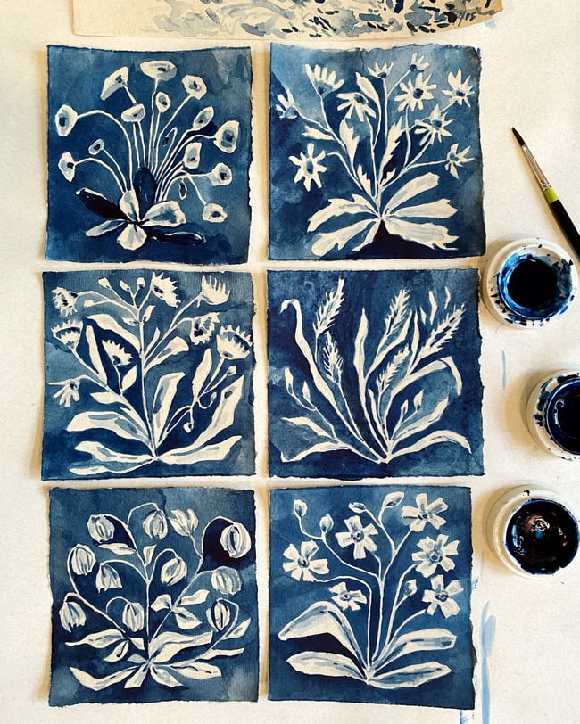 indigo floral on jute rag 4.