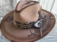 Image 2 of Tan Fedora Painted Feather & Print Satan Band