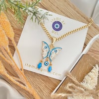 Butterfly Evil Eye Necklace - Baby Blue