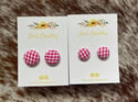 Gingham Fabric Button Earrings