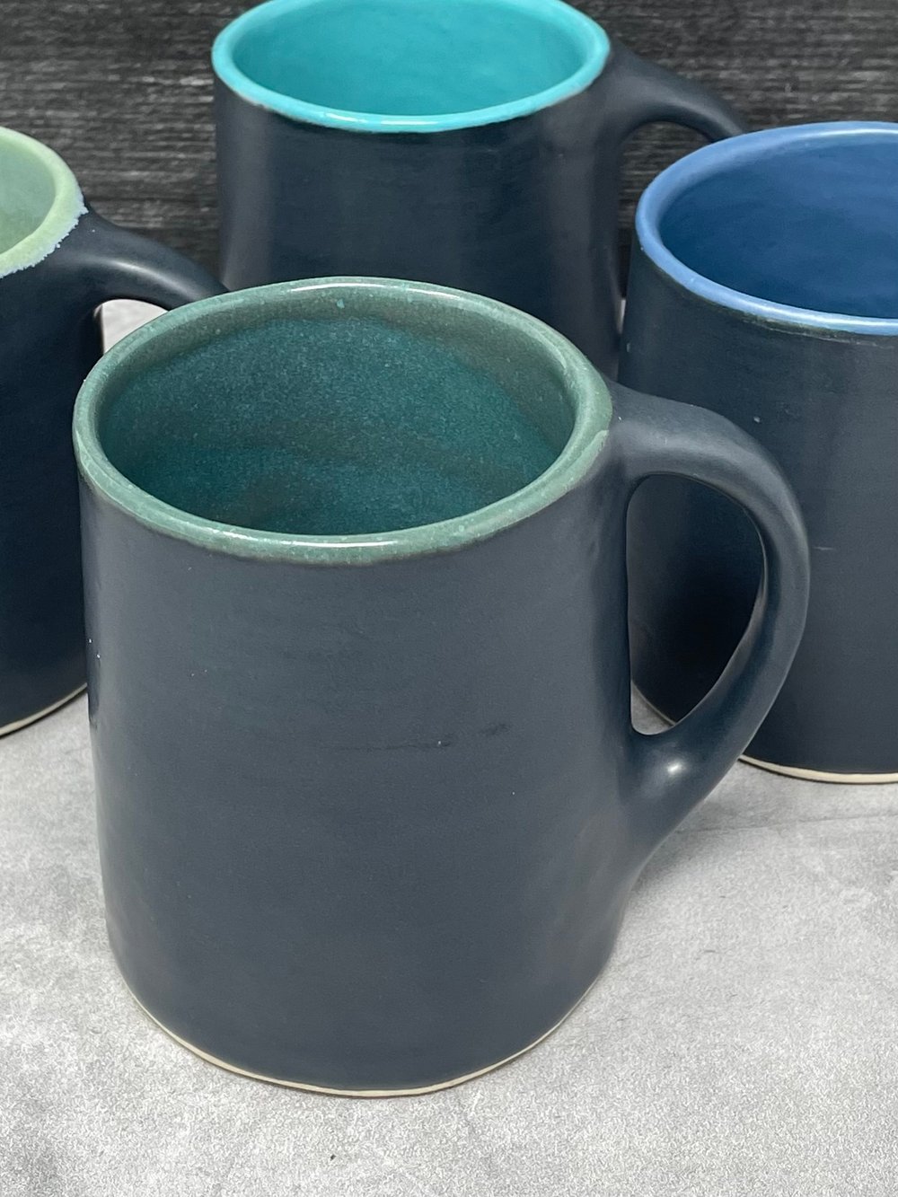 Image of Charcoal and Glossy Green Mug AVAILABLE AT SALTSTONE CERAMICS