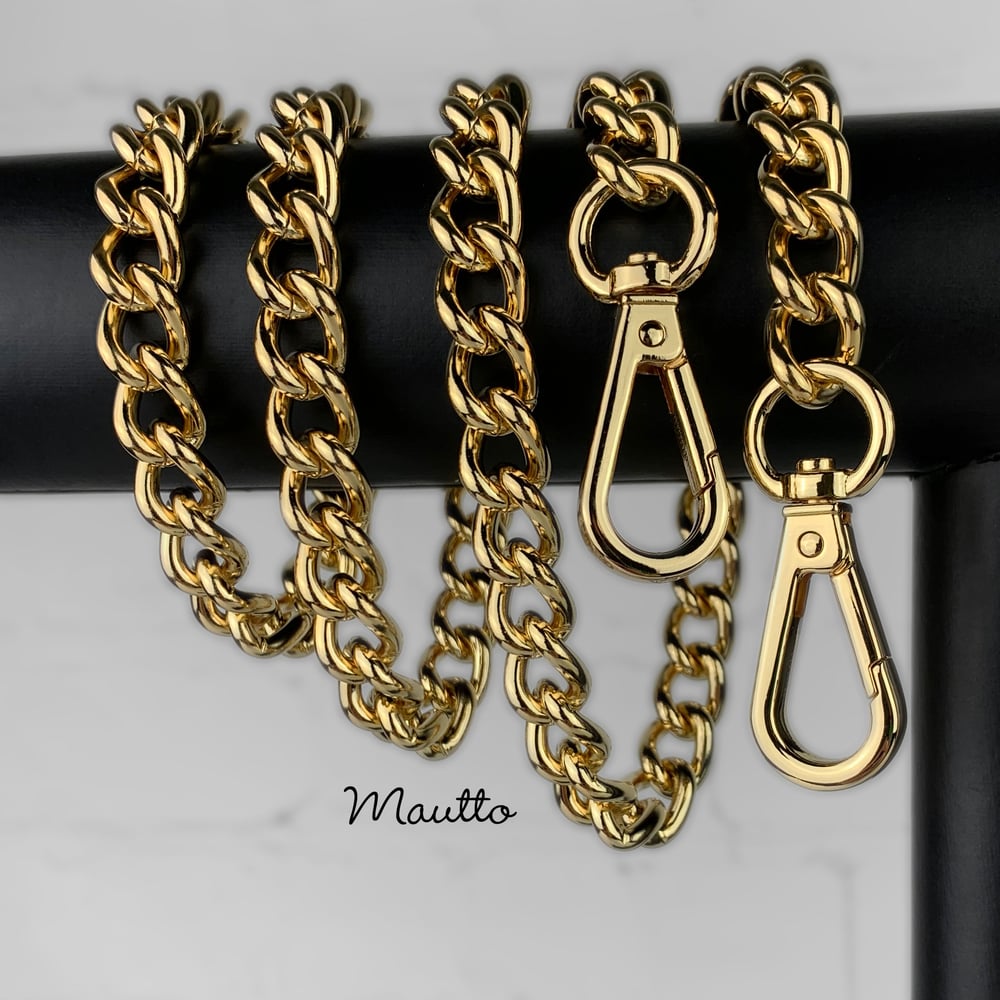 Image of GOLD Chain Luxury Strap - Large Classy Curb Chain - 7/16" (12mm) Wide - Choose Length & Hooks/Clasps