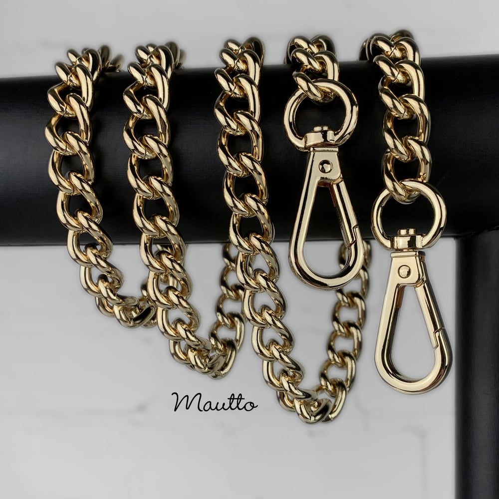 Image of LIGHT GOLD Chain Luxury Strap - Large Classy Curb - 7/16" (12mm) Wide - Choose Length & Hooks/Clasps
