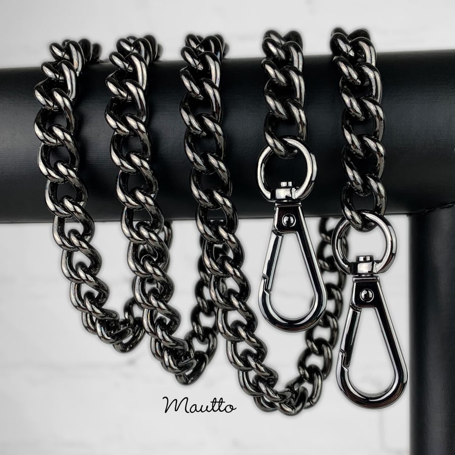 Image of GUNMETAL Chain Luxury Strap - Large Classy Curb - 7/16" (12mm) Wide - Choose Length & Hooks/Clasps