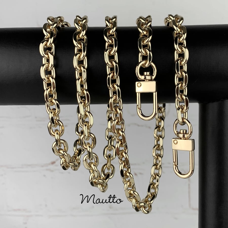 Image of LIGHT GOLD Chain Purse Strap - Rolo, Diamond Cut Accents - 3/8" (9mm) Wide - Choose Length & Clasps