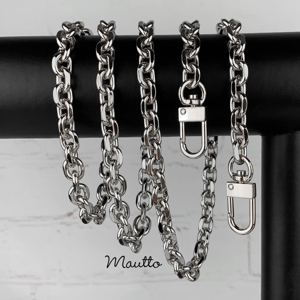 Image of NICKEL Chain Purse Strap - Rolo, Diamond Cut Accents - 3/8" (9mm) Wide - Choose Length & Clasps