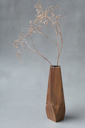 Image of Wavy walnut wood vase - wabi sabi vase with a branch - ready to ship