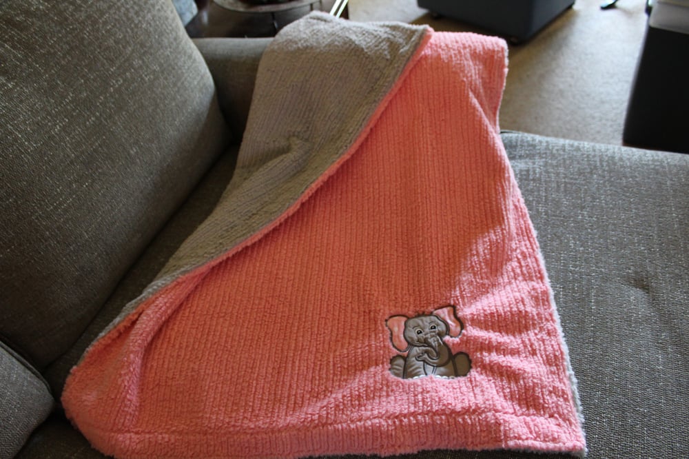 Image of Coral and Gray Chenille Baby Blanket 