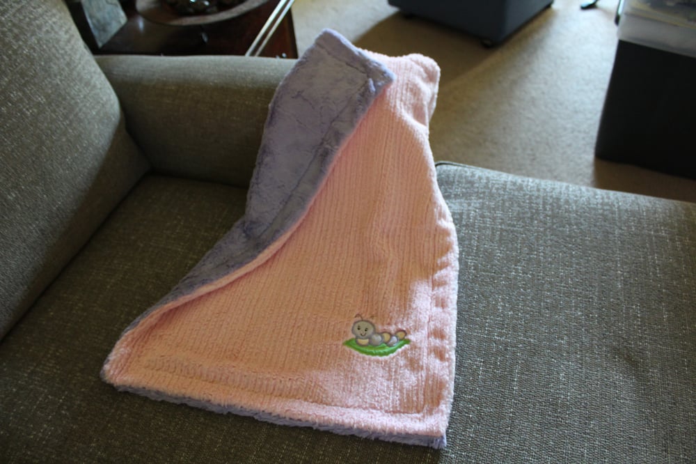 Image of Pink Chenille Baby Blanket with Caterpillar 
