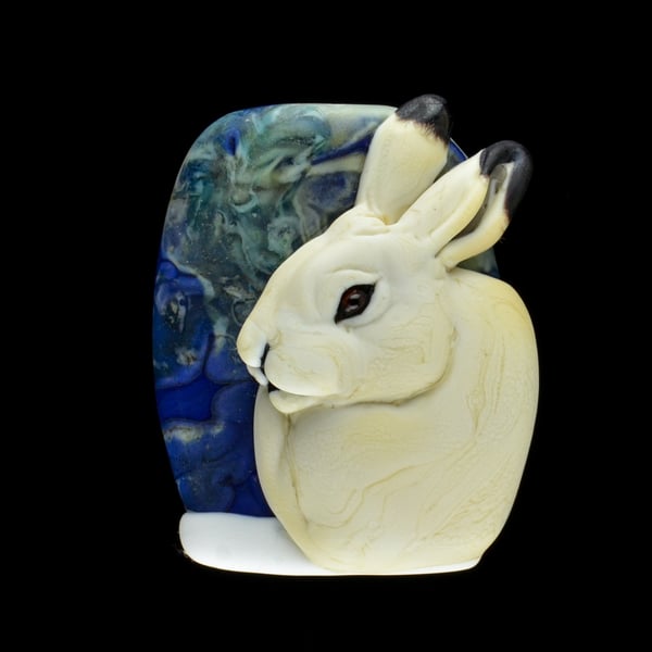 Image of XL. Snuggled Snowshoe Hare - Flamework Glass Bead