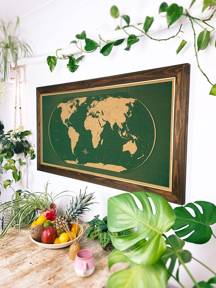 Image of Green World Map – Classic Frame, Gold Bead.