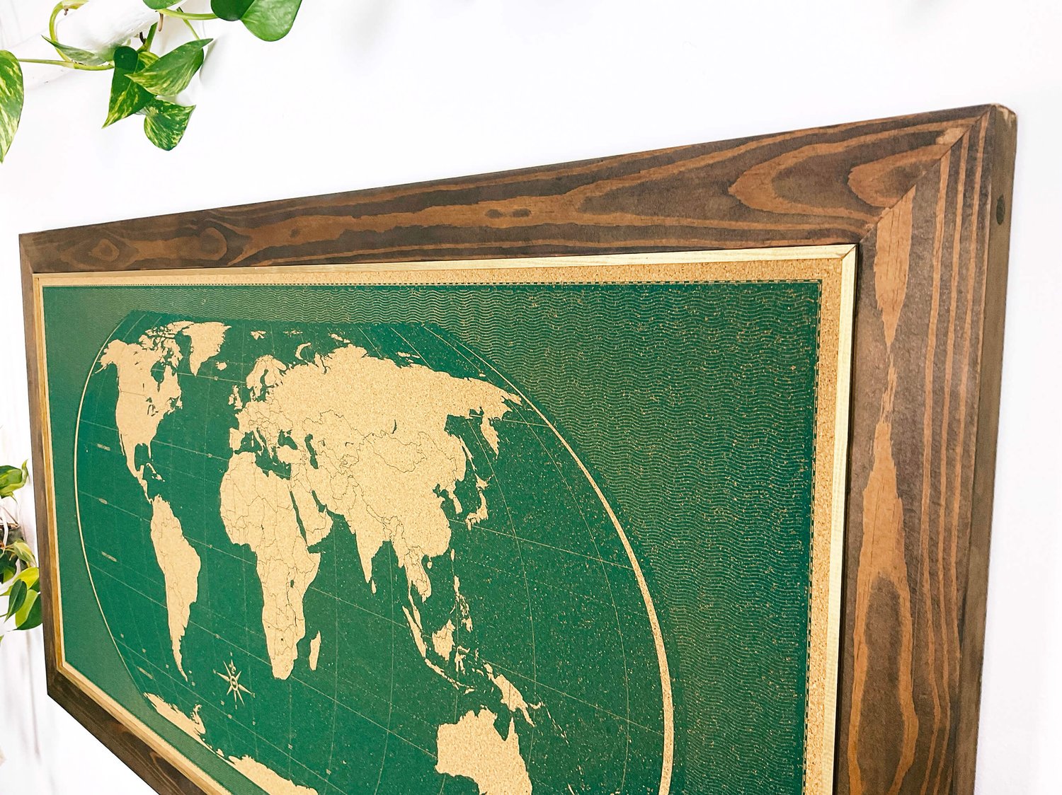 Image of Green World Map – Classic Frame, Gold Bead.
