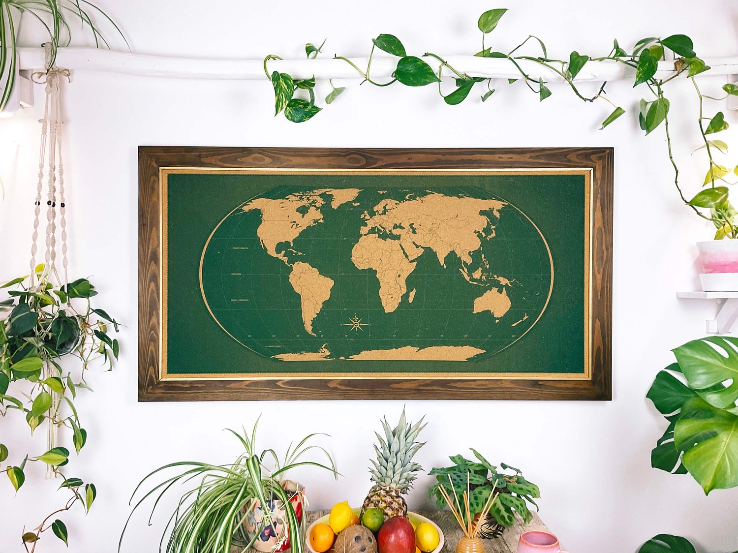 Image of Green World Map – Classic Frame, Gold Bead.